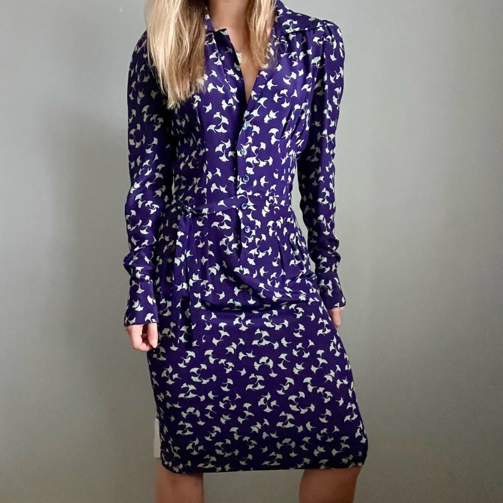 Chloé Vintage 1990s French Floral Button Down Long Sleeve Midi Dress Size EU 40